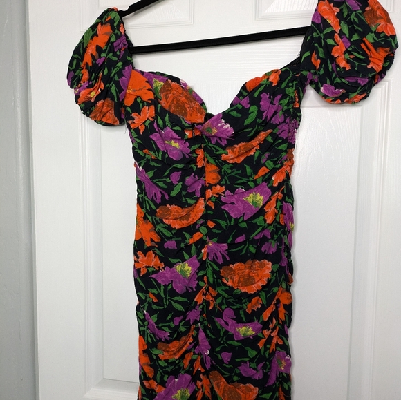 Zara Vibrant Off the Shoulder Mini Dress Floral Size Medium - Picture 9 of 9
